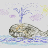 A child's painting of a whale