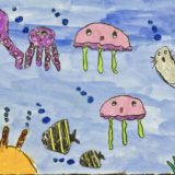 A child's  painting of marine life