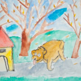 A child's painting of a pet dog