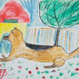 A child's painting of a pet dog